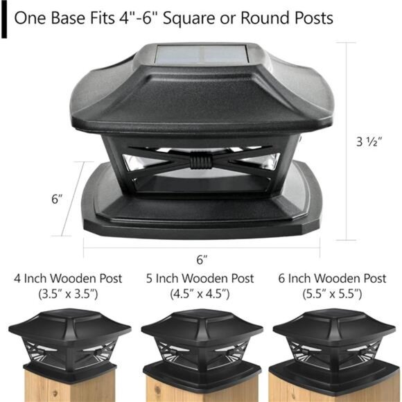 Lighting Solar Outdoor Post Cap Lights - Includes Bases for 4x4 5x5 6x6 Wooden - Picture 4 of 14